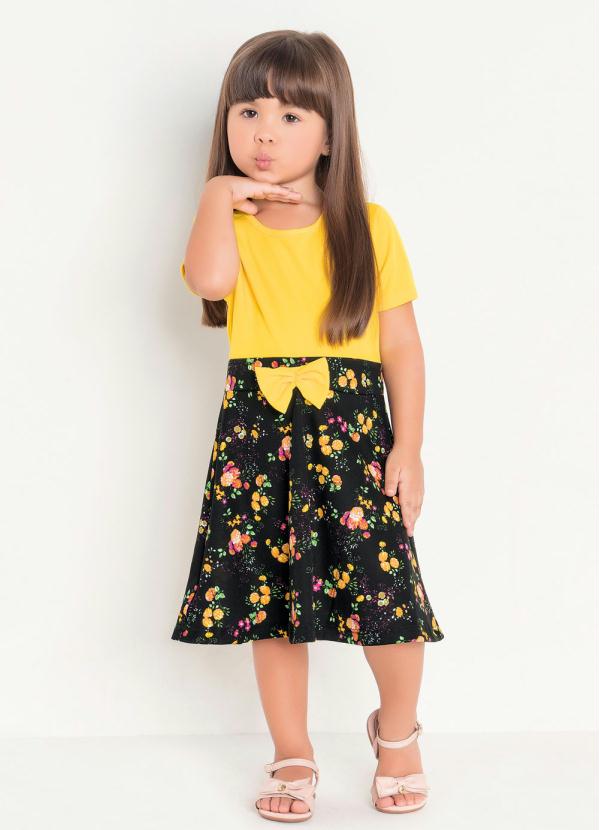 Vestido Infantil (Amarelo Floral) Moda Evangélica