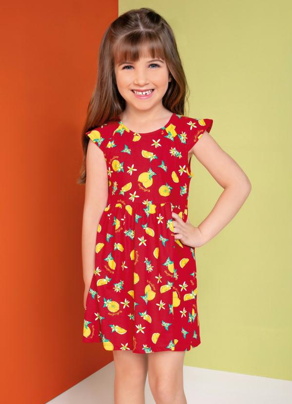 Vestido Infantil Curto (Frutas Vermelho) Rovitex