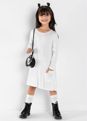 Vestido Infantil (Off White) com Bolsos