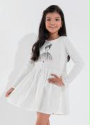 Vestido Infantil Off White com Recorte Franzido