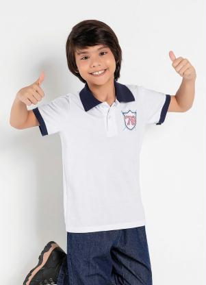 Camisa Polo Infantil (Branca com Gola Marinho)