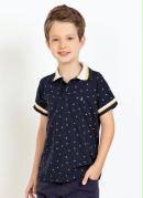 Camisa Polo Infantil com Gola Listrada Marinho 