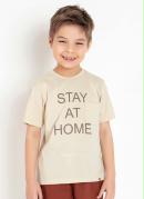 Camiseta Infantil Bege com Estampa e Bolso