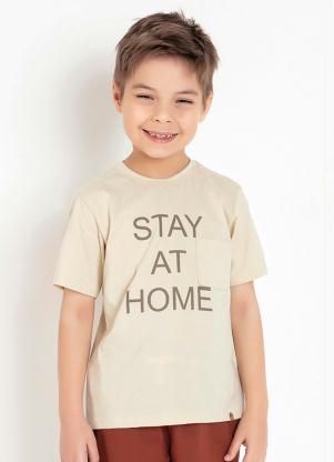 Camiseta Infantil (Bege) com Estampa e Bolso