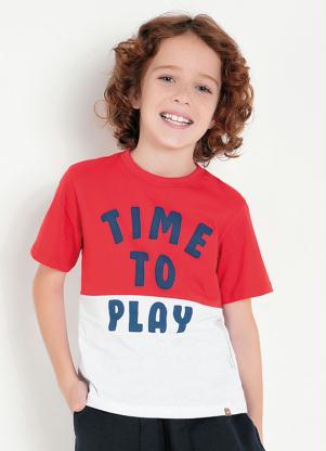 Camiseta Infantil (Bicolor) com Recorte e Estampa