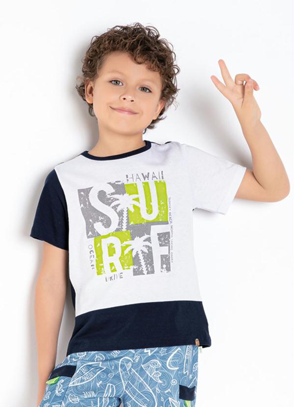 Camiseta Infantil (Branco/Marinho) com Estampa