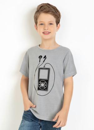 Camiseta Infantil (Cinza) Fone de Ouvido