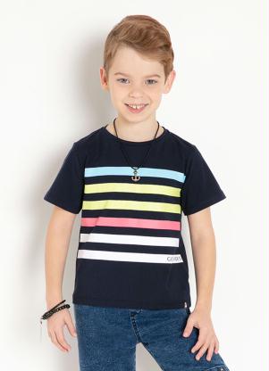 Camiseta Infantil (Marinho) com Estampa em Listras