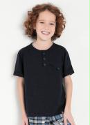 Camiseta Infantil Marinho com Peitilho e Lapela