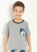 Camiseta Infantil Mescla com Bolso Estampado