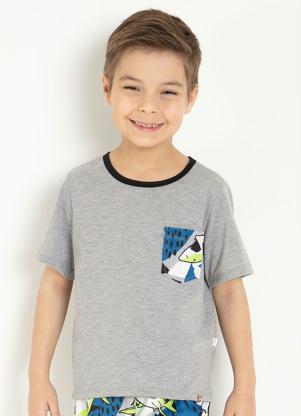 Camiseta Infantil (Mescla) com Bolso Estampado