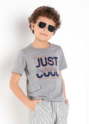 Camiseta Infantil (Mescla) com Estampa e Bolso