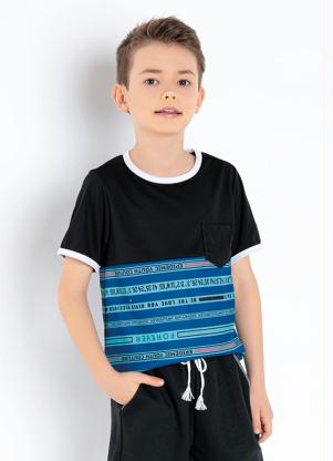 Camiseta Infantil (Preta) com Recorte Estampado