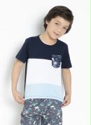 Camiseta Infantil Tricolor com Bolsos