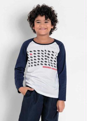 Camiseta Infantil (Marinho) com Mangas Raglan