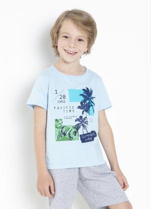 Conjunto Infantil Camiseta (Azul) Bermuda (Mescla)